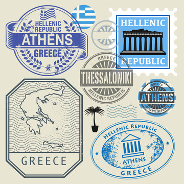 Travel stamps or symbols set, Greece theme