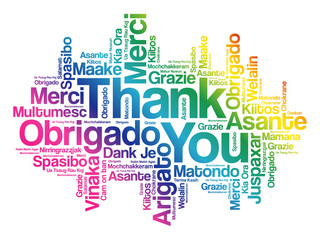 Thank You Word Cloud background, all languages, multilingual for education or thanksgiving day