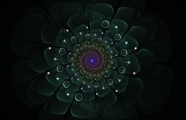 abstract green and blue fractal flower computer generated image