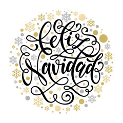 Feliz Navidad Spanish Christmas lettering gold ornament card