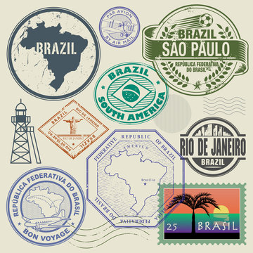 Travel stamps or symbols set, Brazil, South America theme