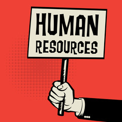 Poster in hand, business concept with text Human Resources