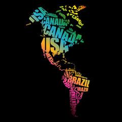 America Map in Typography word cloud concept, names of countries