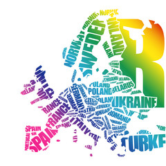 Europe Map in Typography word cloud concept