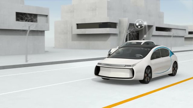Connected cars and autonomous cars concept. 3D rendering animation.