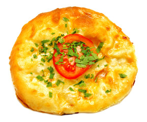 Beautiful khachapuri with egg and onions