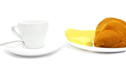 croissant with coffe, cheese and butter