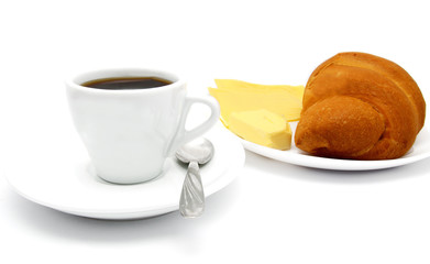 croissant with coffe, cheese and butter