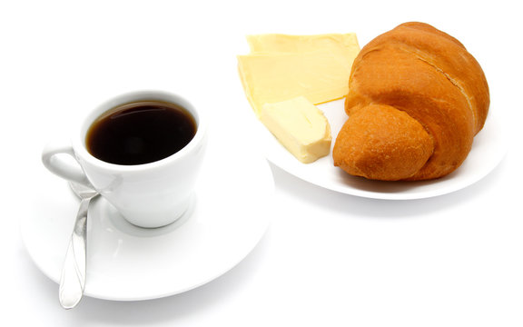 croissant with cup of coffee and cheese