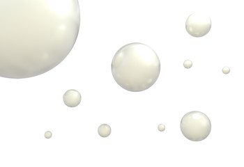 flying reflective balls isolated on white 3d illustration