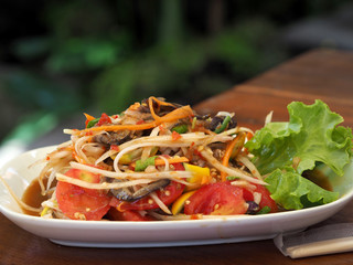 Thailand Papaya Salad with crab and vegetables hot chili, Thai f