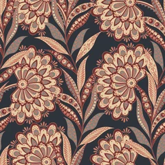 Deurstickers vintage pattern in indian batik style. floral vector background © antalogiya