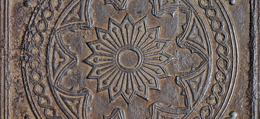 Old Cast Iron Floor Tile With  Pattern Square Background Texture