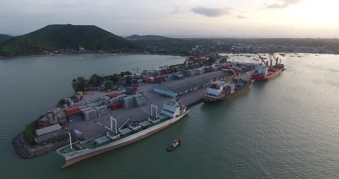 Aerial shot of container ship at port