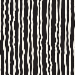 Vector Seamless Black and White Hand Drawn Vertical Stripes Pattern