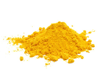 Turmeric powder on white background.