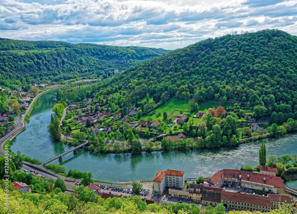 Sticker aerial view of besancon in bourgogne franche comte region france