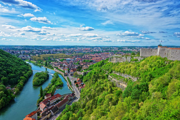 Aerial veiw and citadel of Besancon Bourgogne Franche Comte France