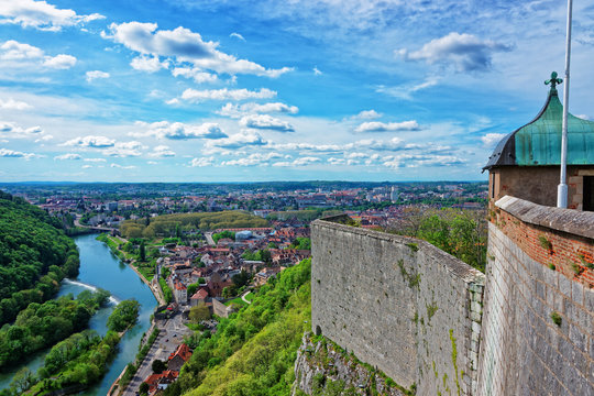 Aerial veiw and citadel in Besancon Bourgogne Franche Comte France