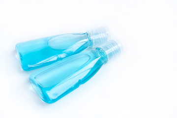 Cosmetic bottles mock up with herbal body lotion, shampoo or shower gel.