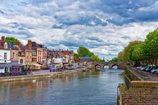 Belu Quay with traditional houses and Somme River in Amiens