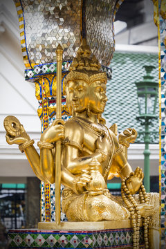Hindu statue in Bangkok, Thailand.brahma in erawan shire