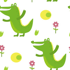 Cute crocodile in cartoon style. pattern