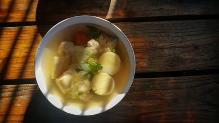 Mild soup with vegetables, Tofu and pork