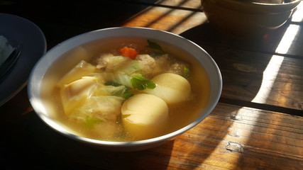 Mild soup with vegetables, Tofu and pork