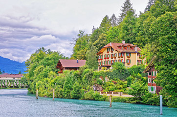 Chalets in Interlaken and Brienz Lake of Bern Canton Switzerland