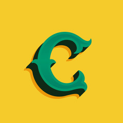 C letter logo in vintage money style with shadow.