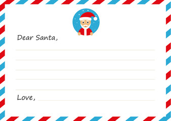 Template envelope New year's letter to Santa Claus with icon. Vector illustration. Flat design.