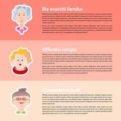 Banners with portraits of elderly woman. Concept of happy life.