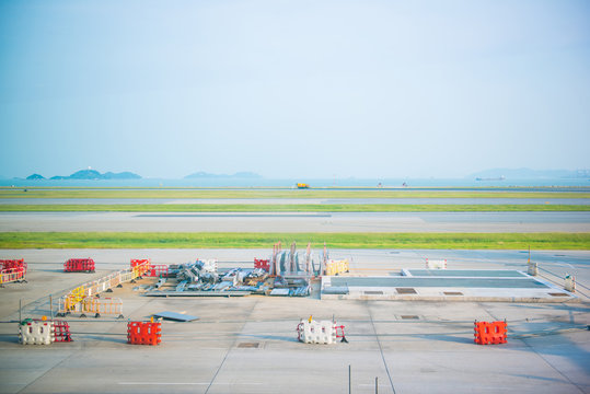 Runway For Airplane At Hong Kong Airport