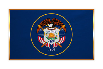 Fototapeta premium Flag of Utah , golden frame, fabric texture