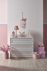 Pink white wall and decorative interior design for baby or children room