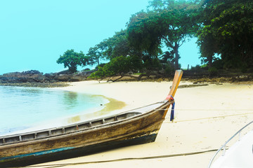 Fototapeta na wymiar Boat and islands in andaman sea, Thailand