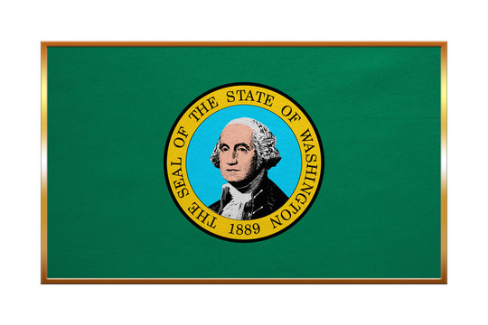 Flag of Washington state, golden frame, textured