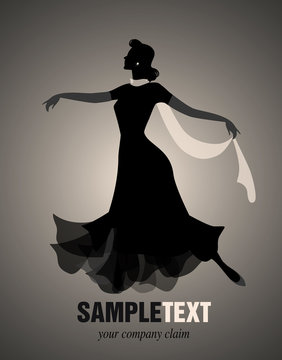 Elegant Woman Silhouette Dancing Retro Style