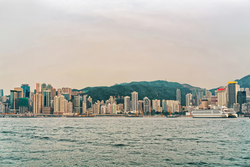 Cruise ship at Victoria Harbor of Hong Kong