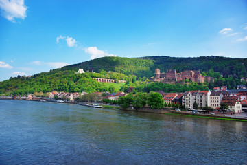 Fototapeta na wymiar Embankment of Neckar river in Heidelberg of Germany