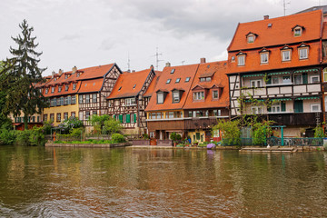 Fototapeta na wymiar Fishermen houses and Regnitz River Little Venice Bamberg