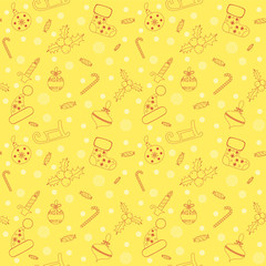 Christmas seamless pattern with balls, snowflakes, holly berry.