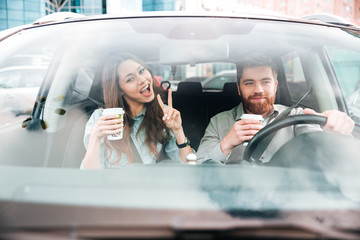 Funny couple in car