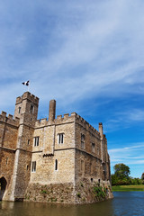 Leeds Castle in island on lake in Kent of UK