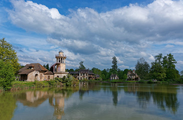 Lighthouse and lake in Old village of Marie Antoinette Versailles