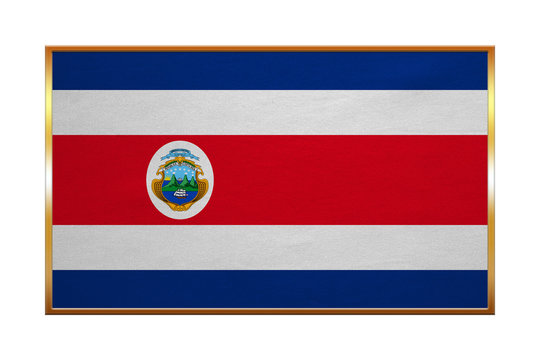 Flag of Costa Rica, golden frame, fabric texture
