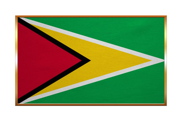 Flag of Guyana, golden frame, fabric texture