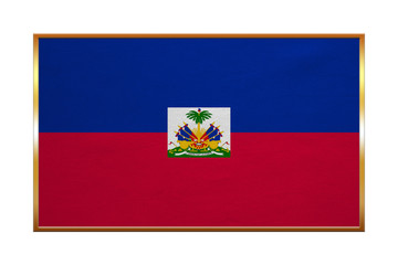 Flag of Haiti, golden frame, fabric texture