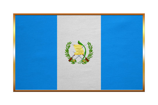 Flag of Guatemala, golden frame, fabric texture
